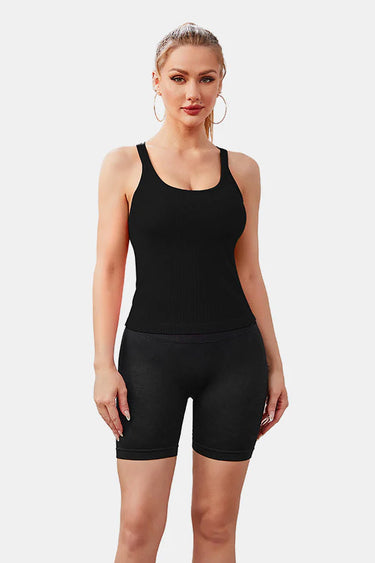 Black Ribbed Racerback Workout Crop Tank